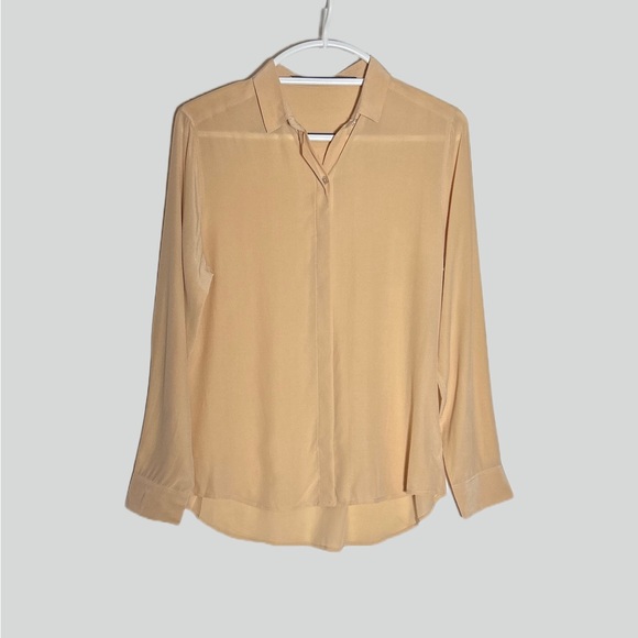 NEW Everlane 100% Silk Hidden-Button Peachy Tan Long-Sleeved Career Blouse, S - Picture 5 of 16